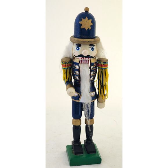 NUTCRACKER-Wooden-Soldier-Blue Uniform-Gold Star Hat-10" Tall-Hand Painted - Picture 1 of 11